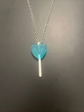 Blue Heart Lollipop Pendant Necklace - Unbranded